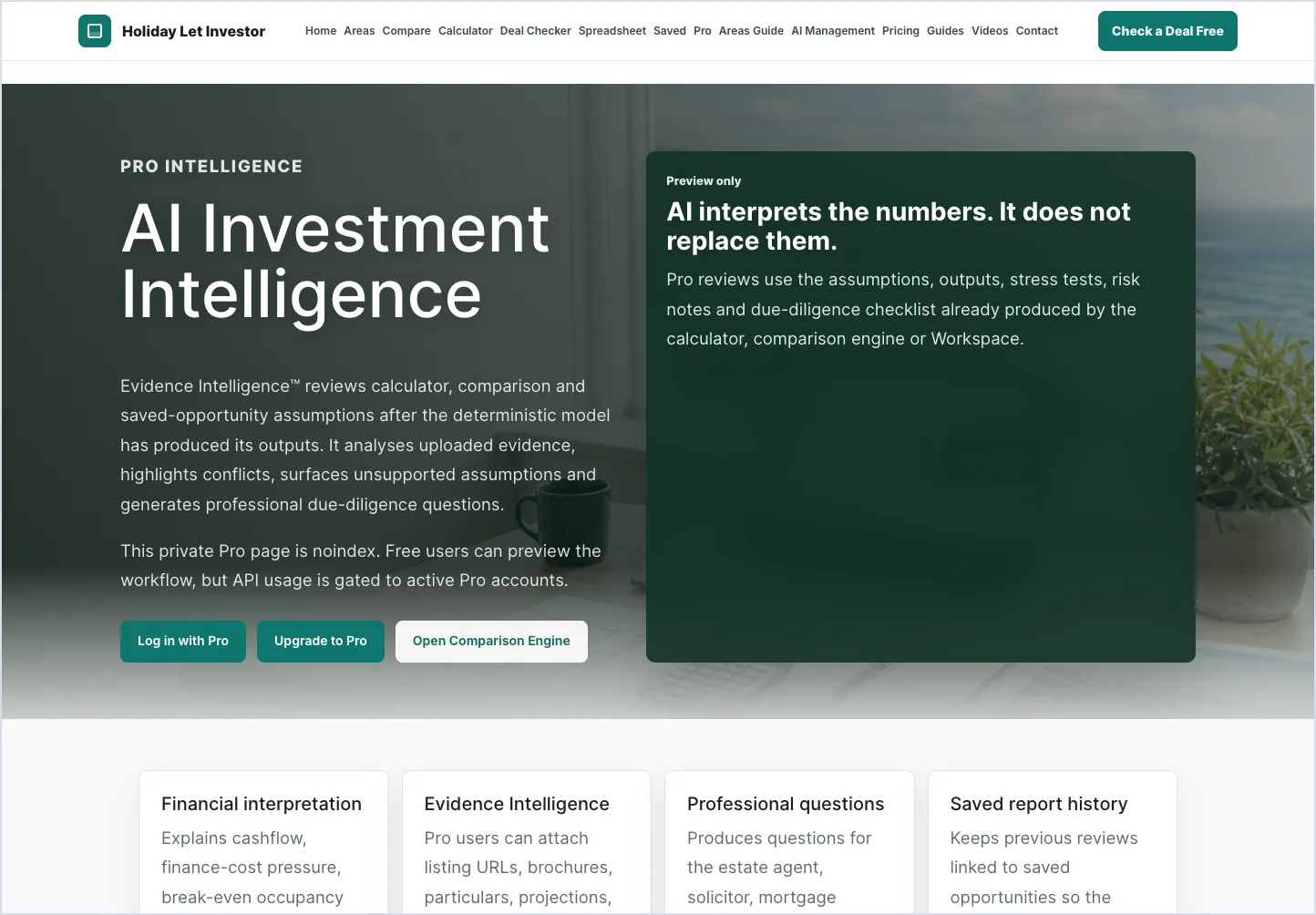 AI Investment Intelligence reviewing missing evidence in a holiday-let mortgage stress-test file.