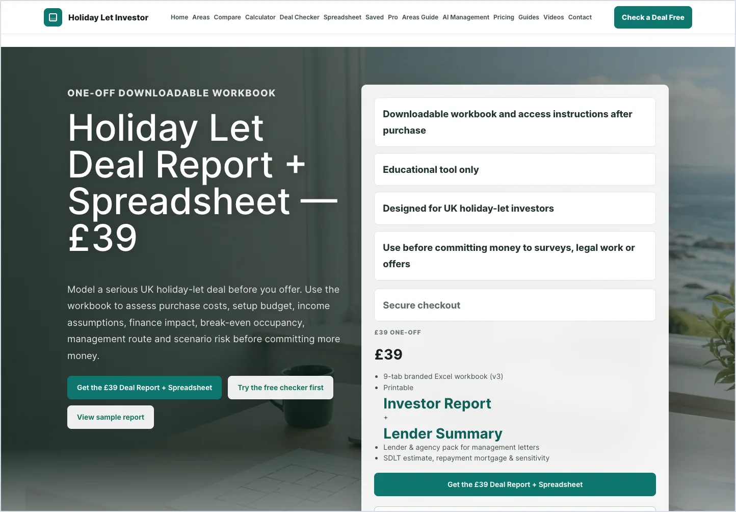 Holiday Let Investment Spreadsheet showing scenario modelling for mortgage stress testing.